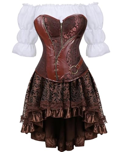 Jutrisujo Korsett Kleid Spitze Retro 3 Set Steampunk Korsagenkleid Piraten Vollbrust Corsagen Corset Dress Gothic Damen Kostüm Burlesque Halloween Braun 6XL Jutrisujo Korsett Kleid Spitze Retro 3 Set Steampunk Korsagenkleid Piraten Vollbrust Corsagen Corset Dress Gothic Damen Kostüm Burlesque Halloween Braun 6XL von Jutrisujo