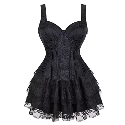 Korsett Kleider Rock Damen Dress Korsagenkleid Corsage Bustier Strapshalter Reißverschluss Gothic Burlesque Schwarz XL von Jutrisujo