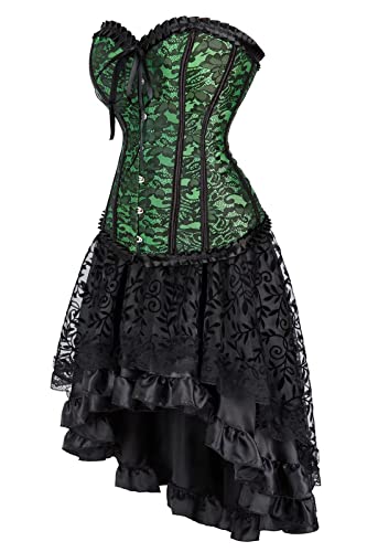 Jutrisujo corset korsett corsagen Damen kleid elegant asymmetrisch rock spitze zum schnüren gothic Grün Schwarz 6XL von Jutrisujo