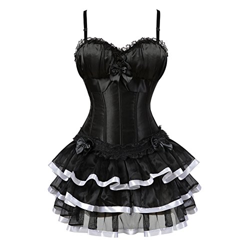 Jutrisujo korsett Damen vollbrust corsage kleid kurz rock mit träger strapse spitze schnürmieder burlesque gothic korsettkleid Schwarz Weiß M Jutrisujo korsett Damen vollbrust corsage kleid kurz rock mit träger strapse spitze schnürmieder burlesque gothic korsettkleid Schwarz Weiß M von Jutrisujo