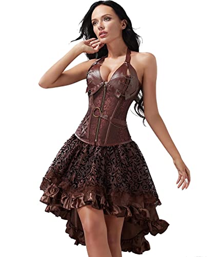 Korsett Kleid Rock Set Steampunk Kostüm Pirat Corsage Corset Dress Bustier Damen Corsagenkleid Halloween Piratenkleid Braun 2XL Korsett Kleid Rock Set Steampunk Kostüm Pirat Corsage Corset Dress Bustier Damen Corsagenkleid Halloween Piratenkleid Braun 2XL von Jutrisujo