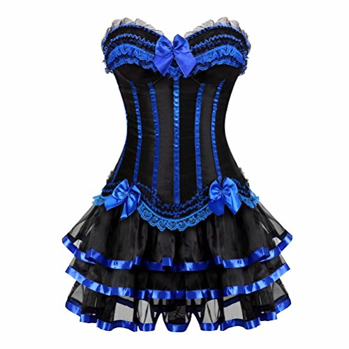 Korsett Kleider Rock Damen Dress Corsagenkleid Corsage Bustier Streifen Spitze Gothic Burlesque Blau 4XL von Jutrisujo