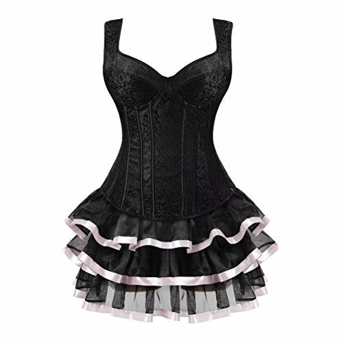 Jutrisujo korsett Vollbrust bustier corsage kleid rock Corsagenkleid mit träger elegant Große Größe Halloween fasching Schwarz Rosa L von Jutrisujo