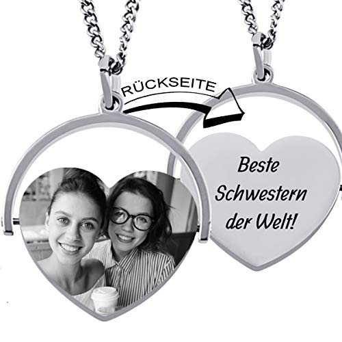 Herzanhänger mit Bild Gravur Geschenk für Schwester Herz mit Gravur - inkl. Fotogravur Bildgravur - Edelstahl AH449biac-7 - mit AMAZON KONFIGURATOR direkt online gestalten ! von Juwelier Schönschmied