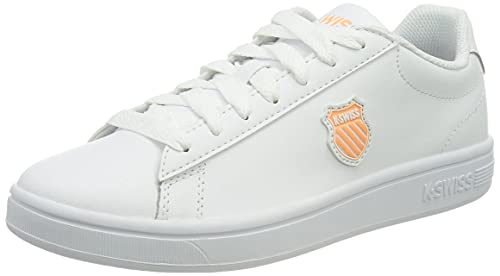 K-Swiss Damen Court Shield Sneaker, White/PCHNCTR/GRYSTN, 39.5 EU von K-Swiss