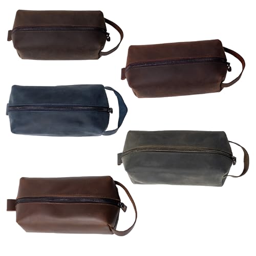 KAAL Crazy Horse Kulturbeutel aus echtem Leder, Kulturbeutel für Männer, Dopp Kit für Männer, Kulturbeutel für Frauen, Reise-Kultur-Organizer, Dopp Kit, Rasiertasche für Zubehör, Grün , Large, von KAAL