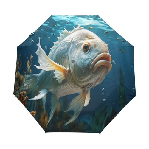 Aquarellmalerei Unterwasserfisch Regenschirm Automatik Auf-Zu Taschenschirm Umbrella Kompakt Schirme für Jungen Mädchen Strand Frauen von KAAVIYO