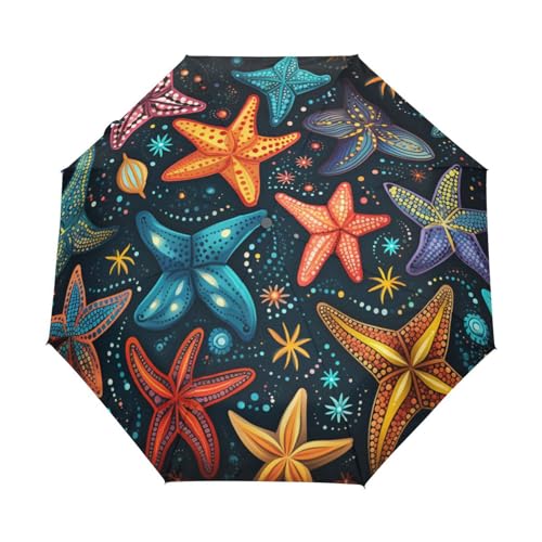 Bunte Seesternkunst Regenschirm Auf-Zu Automatik Taschenschirm Winddichter Umbrella Klein Leicht Schirm Kompakt Schirme für Jungen Mädchen Reise Strand Frauen von KAAVIYO