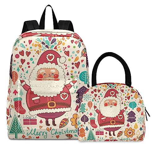 Fröhlicher Weihnachtsbaum Büchertasche Lunchpaket Set Schulter Rucksacks Bookbag Kinderrucksack Isolierte Lunchbox-Tasche für Mädchen Jungs von KAAVIYO