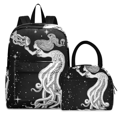 Galaxie-Cartoon-Meerjungfrau Büchertasche Lunchpaket Set Schulter Rucksacks Bookbag Kinderrucksack Isolierte Lunchbox-Tasche für Mädchen Jungs von KAAVIYO