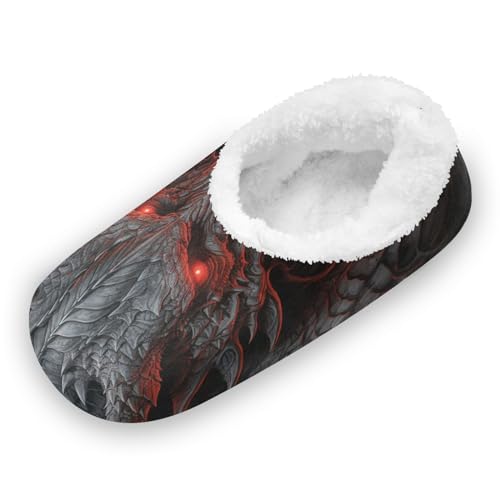 KAAVIYO Roter Drache, Schwarze Kunst Hausschuhe Anti-Rutsch Fuzzy Winter Pantoffeln Plüsch Damen Herren Warme Gefüttert Rutschfest Slipper Schuhe von KAAVIYO