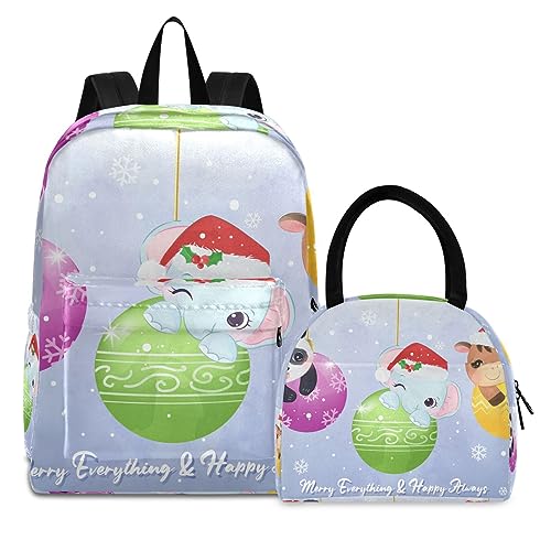 KAAVIYO Weihnachten Süßer Panda Schnee Büchertasche Lunchpaket Set Schulter Rucksacks Bookbag Kinderrucksack Isolierte Lunchbox-Tasche für Mädchen Jungs von KAAVIYO