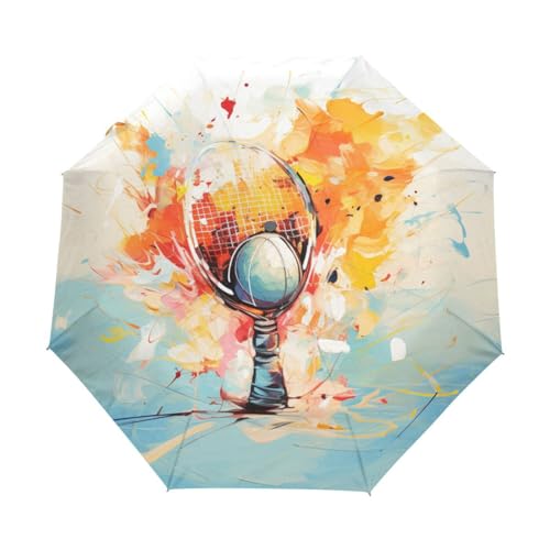 Racquetball-Aquarellkunst Regenschirm Auf-Zu Automatik Taschenschirm Winddichter Umbrella Klein Leicht Schirm Kompakt Schirme für Jungen Mädchen Reise Strand Frauen von KAAVIYO