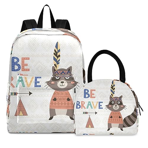 Tapferes Süßes Eichhörnchen Büchertasche Lunchpaket Set Schulter Rucksacks Bookbag Kinderrucksack Isolierte Lunchbox-Tasche für Mädchen Jungs von KAAVIYO