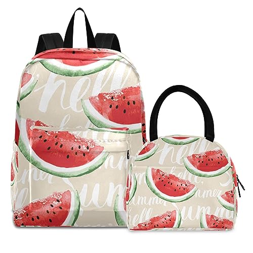 Wassermelonenfruchtkunst Büchertasche Lunchpaket Set Schulter Rucksacks Bookbag Kinderrucksack Isolierte Lunchbox-Tasche für Mädchen Jungs von KAAVIYO