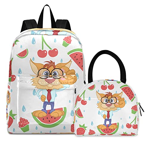 Wassermelonenhund Kunst Büchertasche Lunchpaket Set Schulter Rucksacks Bookbag Kinderrucksack Isolierte Lunchbox-Tasche für Mädchen Jungs von KAAVIYO