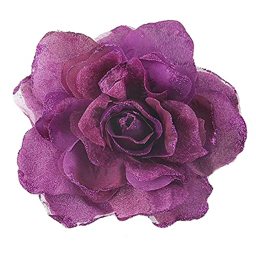 KABELIF 16CM Groß Blume Haarspange Haarblume Rose Brosche Blume Kopfschmuck Haarschmuck Boutonniere Handgelenksblume für Party Strand Hochzeit (Violett) von KABELIF