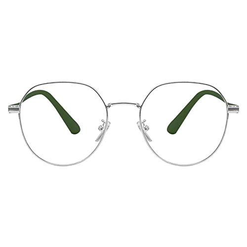 KAEOISFU Retro Ovalem Metall Silber Rahmen Lesebrille 2 0 Dioptrien für Damen und Herren, Modischer Roud Blaulichtfilter Computer Lesebrillen von KAEOISFU