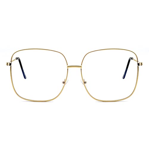 KAEOISFU übergroße Quadratische Gold Lesebrille 2,75 Damen und Herren, Große blaulichtfilter brille Lesebrillen, Mode Große Gläser Metall Computer Lesebrill von KAEOISFU