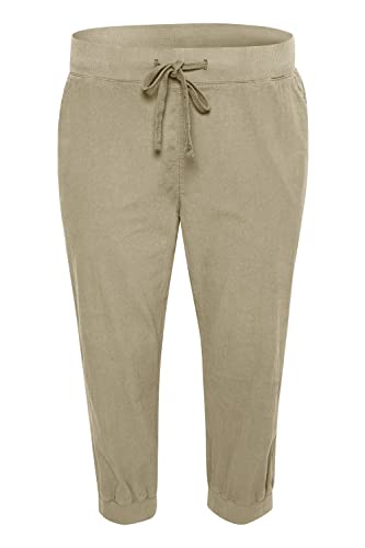 KAFFE CURVE Caprihose KCnana Damen Caprihose Sommer Casual 3/4 Sommerhose High Waist Capri Hose Mit Kordelzug Große Größen Classic Sand 52 von KAFFE CURVE