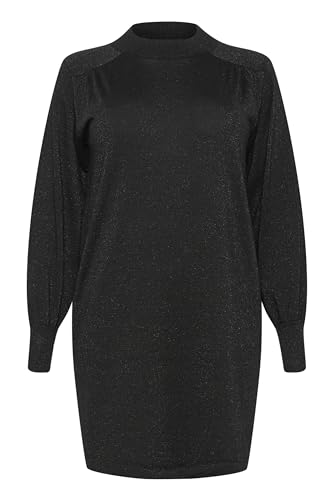 KAFFE CURVE KCregitta Knit Dress Kleid Damen Strick Glitzerkleid Knielang Lange Ärmel Strickkleid Metallic Große Größen Black Deep M von KAFFE CURVE