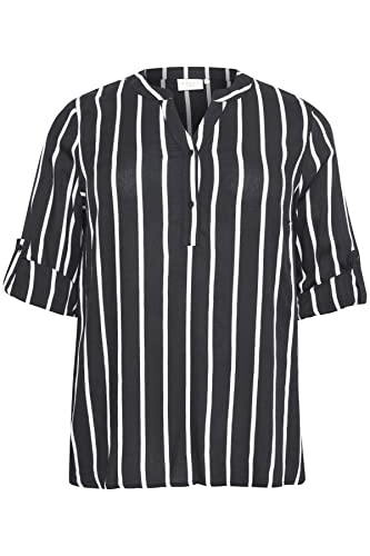 KAFFE CURVE Langarm-Bluse KCsida Damen Bluse Langarm V Ausschnitt Casual Streifen Tunika Langarmshirt Große Größen Black/Chalk Stripe 46 KAFFE CURVE Langarm-Bluse KCsida Damen Bluse Langarm V Ausschnitt Casual Streifen Tunika Langarmshirt Große Größen Black/Chalk Stripe 46 von KAFFE CURVE
