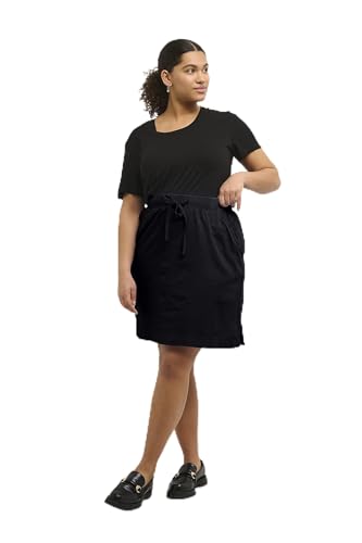 KAFFE CURVE Rock KCnana Damen Große Größen Rock Knielang Baumwollrock Skirt Tunnelzug Sommerrock Black Deep 52 von KAFFE CURVE