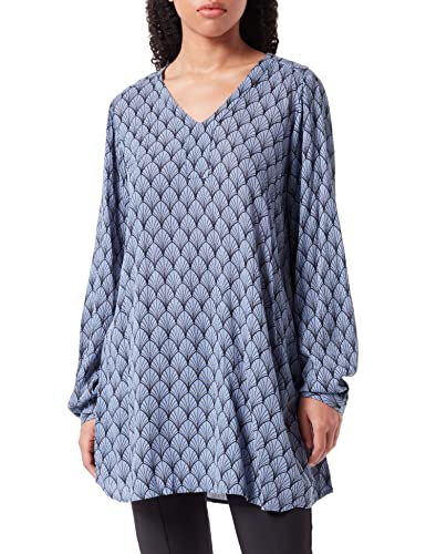 KAFFE Damen, Tunic, V-Ausschnitt, Lange Ärmel Bluse, Blau/Black Fan Print, 36 von KAFFE