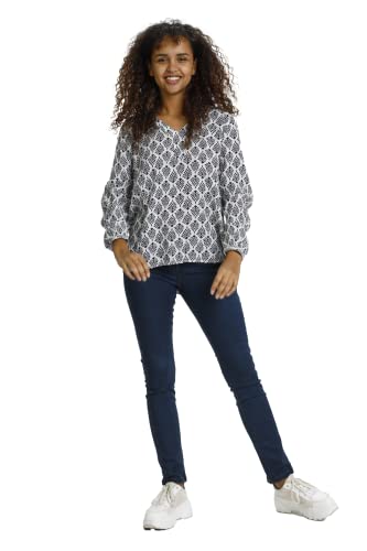 KAFFE Langarm - Hemd Amber Damen Bluse V-Auschnitt Langarm mit Muster Dark Blue/Chalk 34 von KAFFE