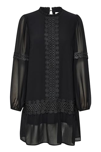 KAFFE Damen Damenkleid mit Langen Ärmeln, Spitze, Ribbon über Knielänge, Mandarin-Kragen Kleid, Black Deep, 44 KAFFE Damen Damenkleid mit Langen Ärmeln, Spitze, Ribbon über Knielänge, Mandarin-Kragen Kleid, Black Deep, 44 von KAFFE