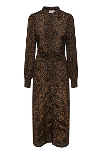 KAFFE Damen Kaflorina Shirt Casual Dress, Brown Graphic Texture Print, 42 von KAFFE