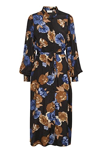 KAFFE Damen Kaflorina Shirt Casual Dress, Schwarz/Braun/Big Flower, 36 KAFFE Damen Kaflorina Shirt Casual Dress, Schwarz/Braun/Big Flower, 36 von KAFFE