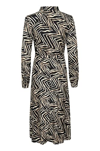 KAFFE Kleid KAfine Damen Kleid Stehkragen Langarm Knopfleiste Knielang Freizeitkleid Black/Sand Abstract Zebra 40 von KAFFE