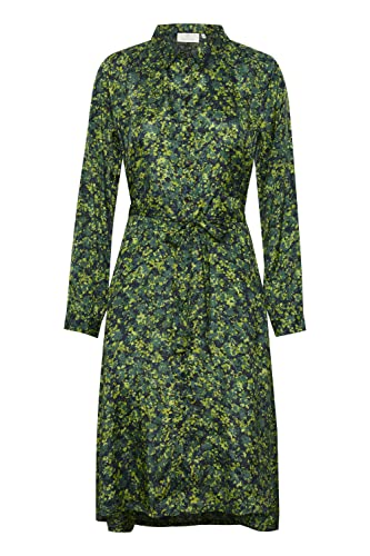 KAFFE Kleid KAfine Damen Kleid Stehkragen Langarm Knopfleiste Knielang Freizeitkleid Dark Blue/Peridot Petit Fleur 36 von KAFFE