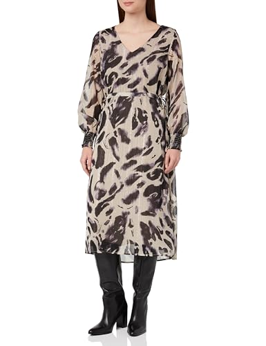 KAFFE Damen Midi, V-Ausschnitt, Lange Ärmel, Belted Chiffon Printed Casual Fit Kleid, Schwarz/Feather Gray Leo, 40 KAFFE Damen Midi, V-Ausschnitt, Lange Ärmel, Belted Chiffon Printed Casual Fit Kleid, Schwarz/Feather Gray Leo, 40 von KAFFE