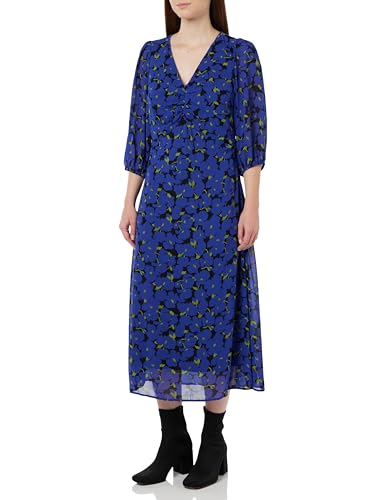 KAFFE Damen Midikleid V-Ausschnitt Bedrucktes Chiffon 3/4 Ärmel Fit und Flare Kleid, Clamtis Blue Flower Print, 44 von KAFFE