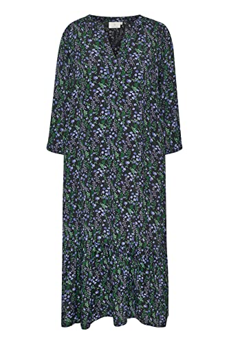 KAFFE Damen Print Dress 3/4 Arm Below The Knee Lässiges Kleid, Schwarz/Blau/Grün, kleine Blume, 38 KAFFE Damen Print Dress 3/4 Arm Below The Knee Lässiges Kleid, Schwarz/Blau/Grün, kleine Blume, 38 von KAFFE
