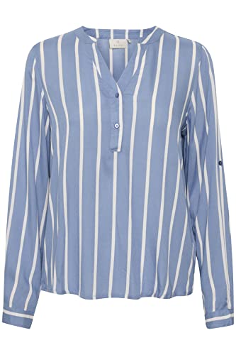 KAFFE Damen V-Ausschnitt Bluse Gestreift Basic Loose Hemd, Infinity Blue/Chalk Stripe, 44 von KAFFE