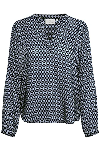 KAFFE Damen Women's Long Sleeve with Print V-Neck Regular Fit Blouse, Midnight Marine, 36 (S) von KAFFE