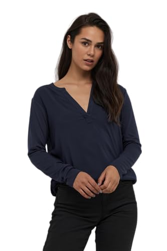 KAFFE Langarm-Bluse Kacalina Damen Bluse Langarm Casual Basic Shirt V-Ausschnitt Midnight Marine 42 von KAFFE