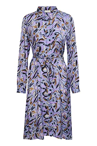 KAFFE Kleid KAfine Damen Kleid Stehkragen Langarm Knopfleiste Knielang Freizeitkleid Blue Painted Leafs 38 von KAFFE