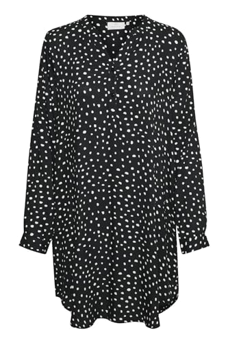 KAFFE Kleid KAmarana Damen Kleid Shirt Print Lang Arm V-Ausschnitt Knopf Shirtkleid Black/Chalk Dots 40 KAFFE Kleid KAmarana Damen Kleid Shirt Print Lang Arm V-Ausschnitt Knopf Shirtkleid Black/Chalk Dots 40 von KAFFE