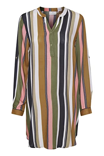 KAFFE Kleid KAmarana Damen Kleid Shirt Print Lang Arm V-Ausschnitt Knopf Shirtkleid Green/Pink Stripe Print 38 KAFFE Kleid KAmarana Damen Kleid Shirt Print Lang Arm V-Ausschnitt Knopf Shirtkleid Green/Pink Stripe Print 38 von KAFFE