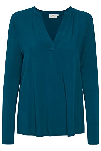 KAFFE Langarm-Bluse Kacalina Damen Bluse Langarm Casual Basic Shirt V-Ausschnitt Moroccan Blue 36 von KAFFE