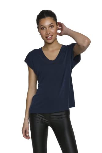 KAFFE T-Shirt KAlise Damen T-Shirt Kurzarm V-Ausschnitt Basic Shirt Midnight Marine S von KAFFE