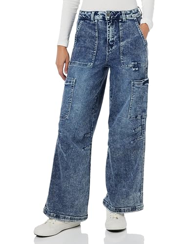 Kaffe Damen Women's Jeans Regular Fit Flared Legs High-Waisted Cargo Pockets Jeans, Blue Denim, von KAFFE