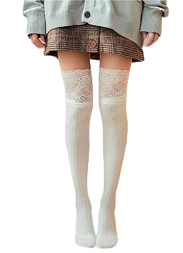 KAHEGIND Große Spitze Kniestrümpfe Hohe Oberschenkel Socken Spitze Top Baumwolle Lange Strümpfe Overknee Leggings, Weiss/opulenter Garten, Large KAHEGIND Große Spitze Kniestrümpfe Hohe Oberschenkel Socken Spitze Top Baumwolle Lange Strümpfe Overknee Leggings, Weiss/opulenter Garten, Large von KAHEGIND