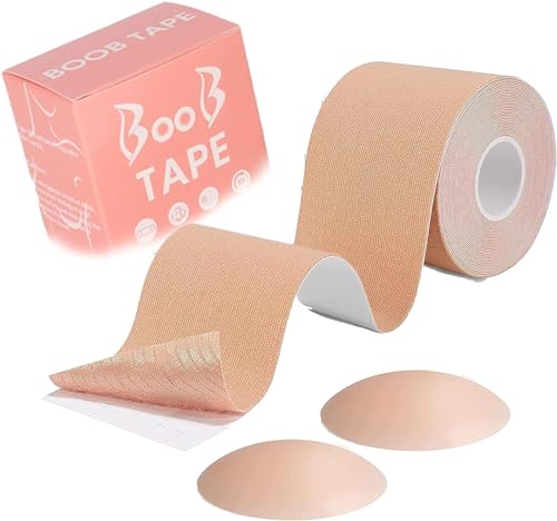 KAIAIWLUO Boob Tape,5cm*5m Klebe BH Boobtapes mit 2 PCS Wiederverwendbare Brusttapes für Lift & Support Selbstklebende Trägerlose Boobtapes Unsichtbare BH für Frauen Große Brüste A-G von KAIAIWLUO