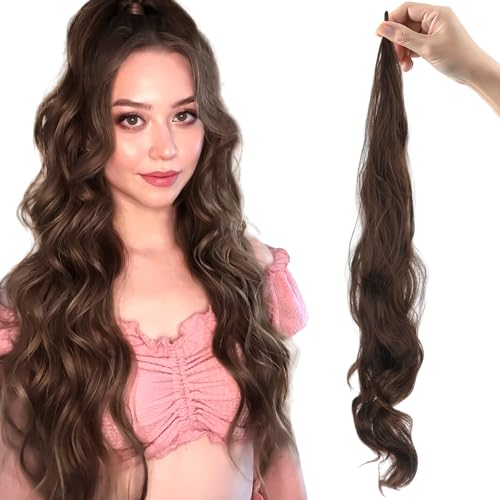 Flexibler Wickel Um Pferdeschwanz, 32 Zoll /81 cm Ponytail Extension, Gewelltes Pferdeschwanz Haarteil, Realistisches Lange Haarverlängerung für Frauen Alltägliches Dating Valentinstag (Hellbraun) von KAIOWPEIC