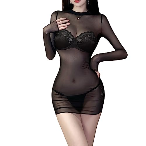 KAIOWPEIC Mesh Oberteil Damen, Durchsichtiger Netzstoff-Bodysuit für Damen Damen Mesh Oberteil Durchsichtiges Top Langarm Tops Schmales Shirts Durchsichtiges Blusenkleid Sexy für Damen(L) von KAIOWPEIC